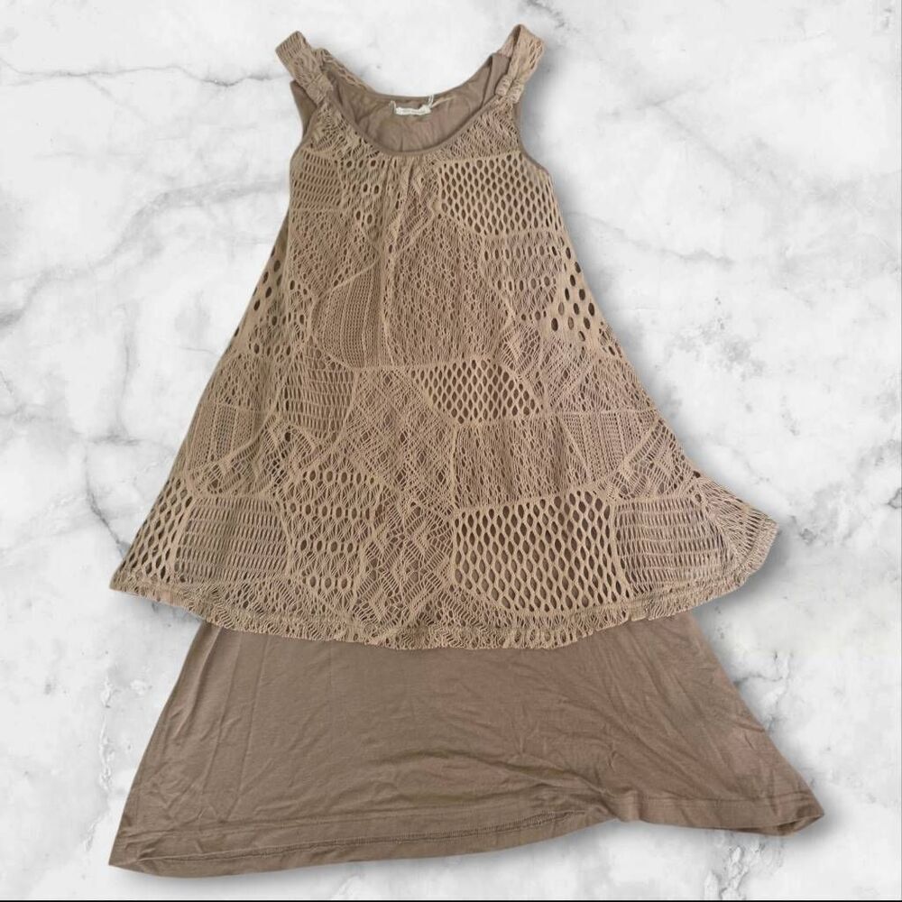 Blu Pepper Tan Crochet Dress Size Small